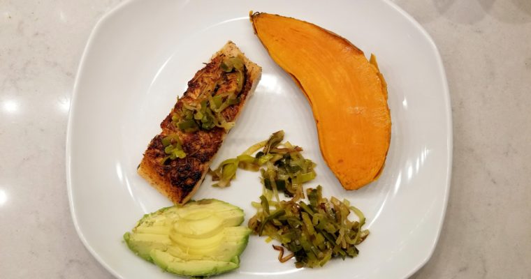 Easy Salmon, Leek, Sweet Potato Plate