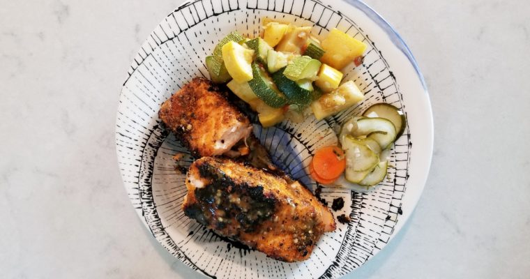 Salmon, Zucchini, and Pickle Dinner