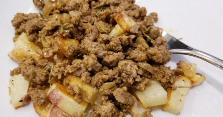 Ground Lamb over Roasted Potatoes